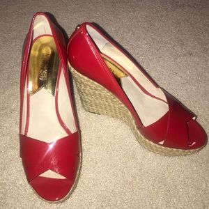 Red Peep Toe Wedges